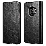 Galaxy S9 Wallet Case, XOOMZ Vegan Leather Folio Flip Cover with Kickstand and Credit Card Slots for Samsung S9 (2018) 5.8 Inch (Black)