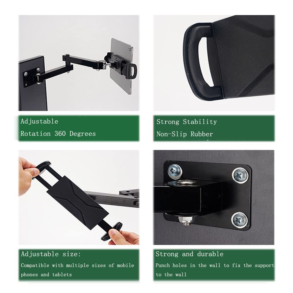 Supporto da parete per tablet, supporto girevole in alluminio con rotazione a 360° per tablet/telefoni da 7"-13", braccio estensibile per montaggio su schermo o staffe a parete
