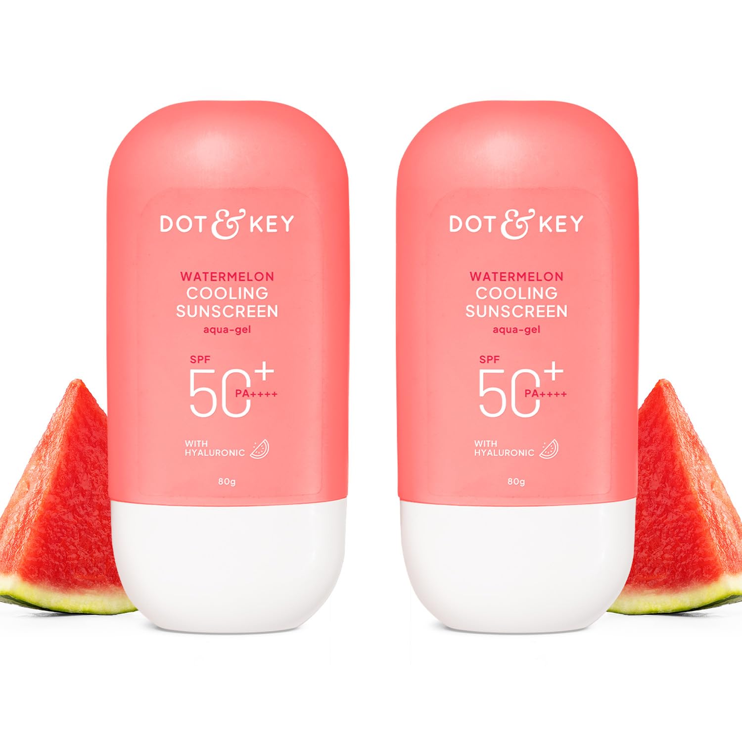 Watermelon Hyaluronic Cooling Sunscreen SPF 50 PA+++ Combo (Pack of 2, 80gm each) For Oily, Normal Combination Skin UV + Blue Light Protection Lightweight No White Cast 160g