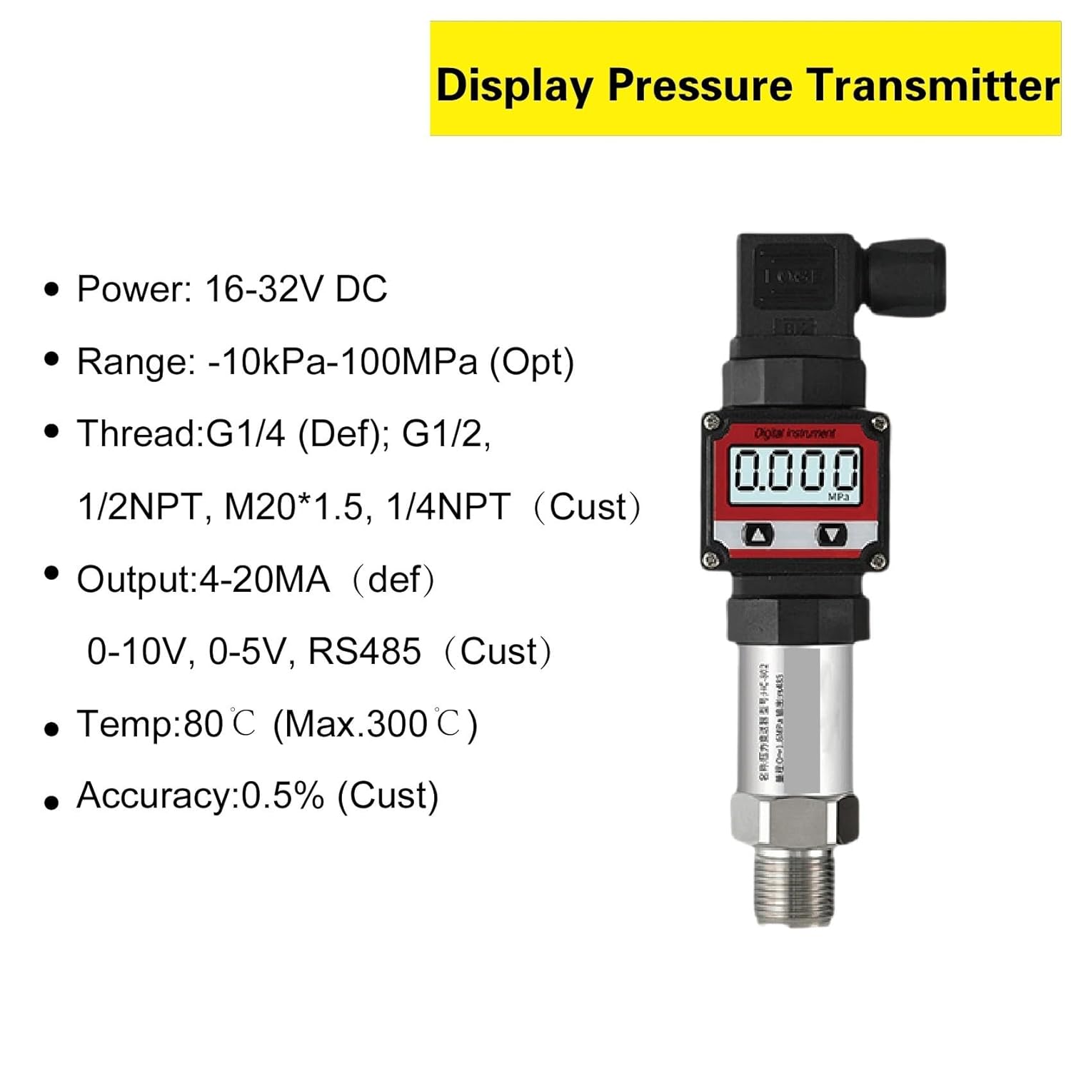 1pcs Display Pressure Transmitter Digital Pressure Sensor Pressure Transducer with Display Industrial Pressure Gauge(RS485-M20-1.5,0-250bar)