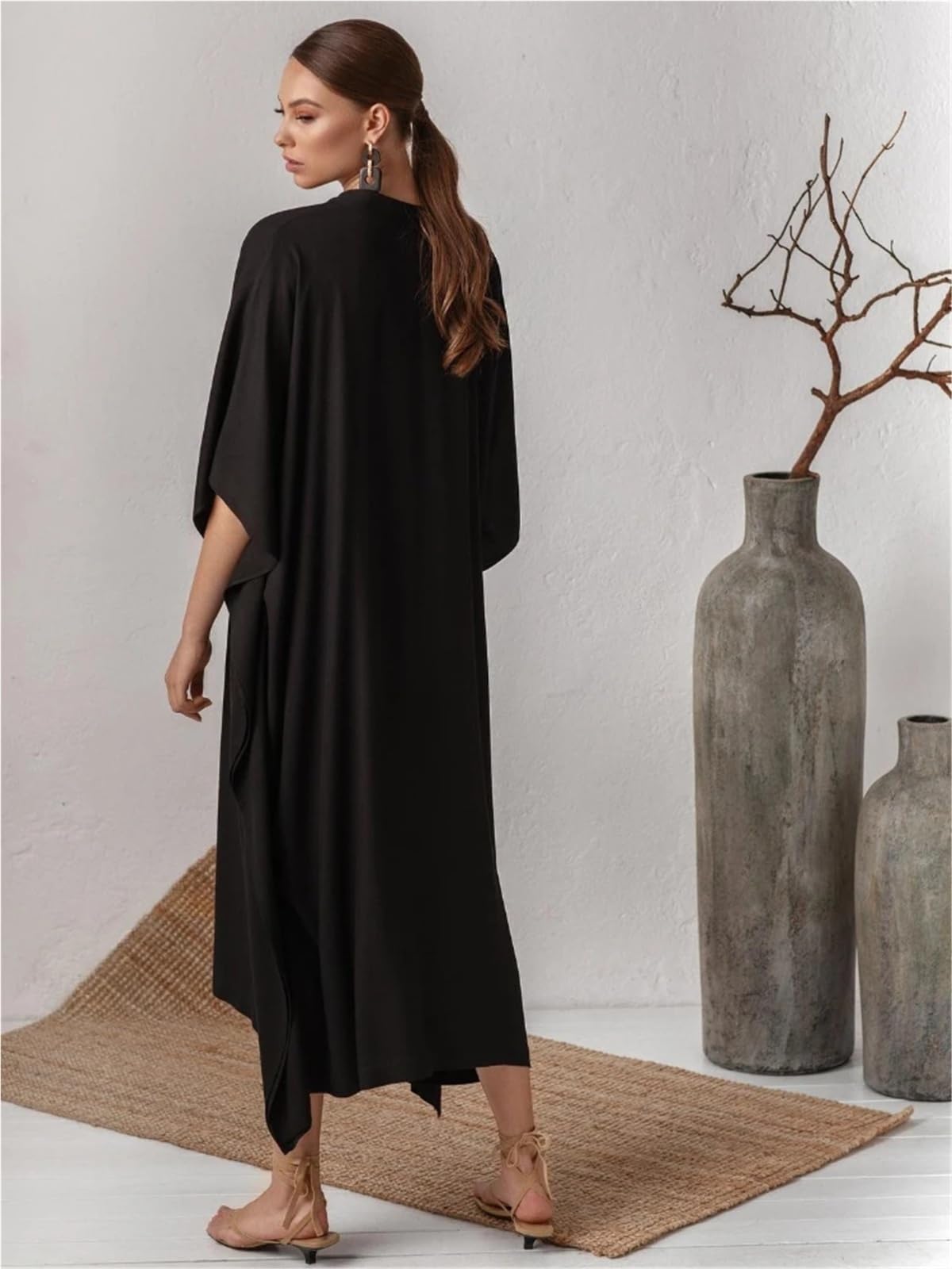 Pareo Femme Plage Maillot de Bain Couvrir Femmes Plage Tunique Solide col en V élégant été Longue Robe Ample Maillots Maillot