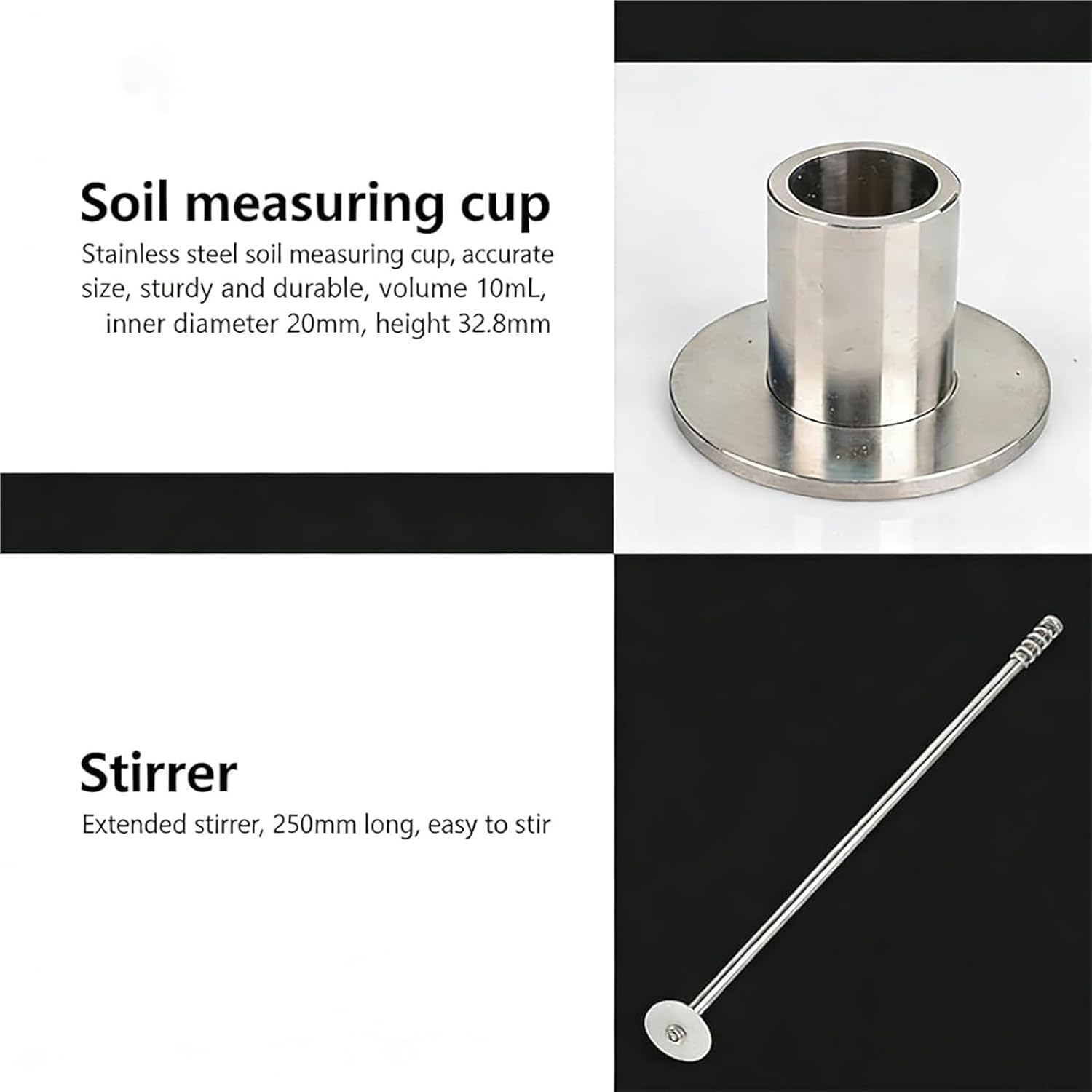 Probador de tasa de hinchazón del suelo: kit de prueba de índice de hinchazón sin tierra para medición del suelo, incluye embudo, taza de acero inoxidable de 10 ml y varilla de agitación