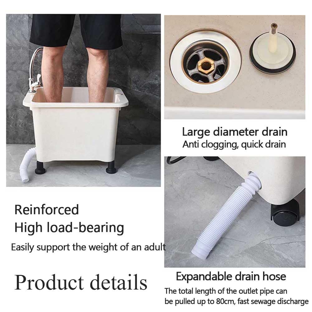 Cubo de Fregona de plástico ABS con Botón de Drenaje Rápido, Lavabo con Manguera de Drenaje expandible, Cubo de Limpieza Grande para Lavadero, Garaje, 48,5 * 35 * 35,5 cm