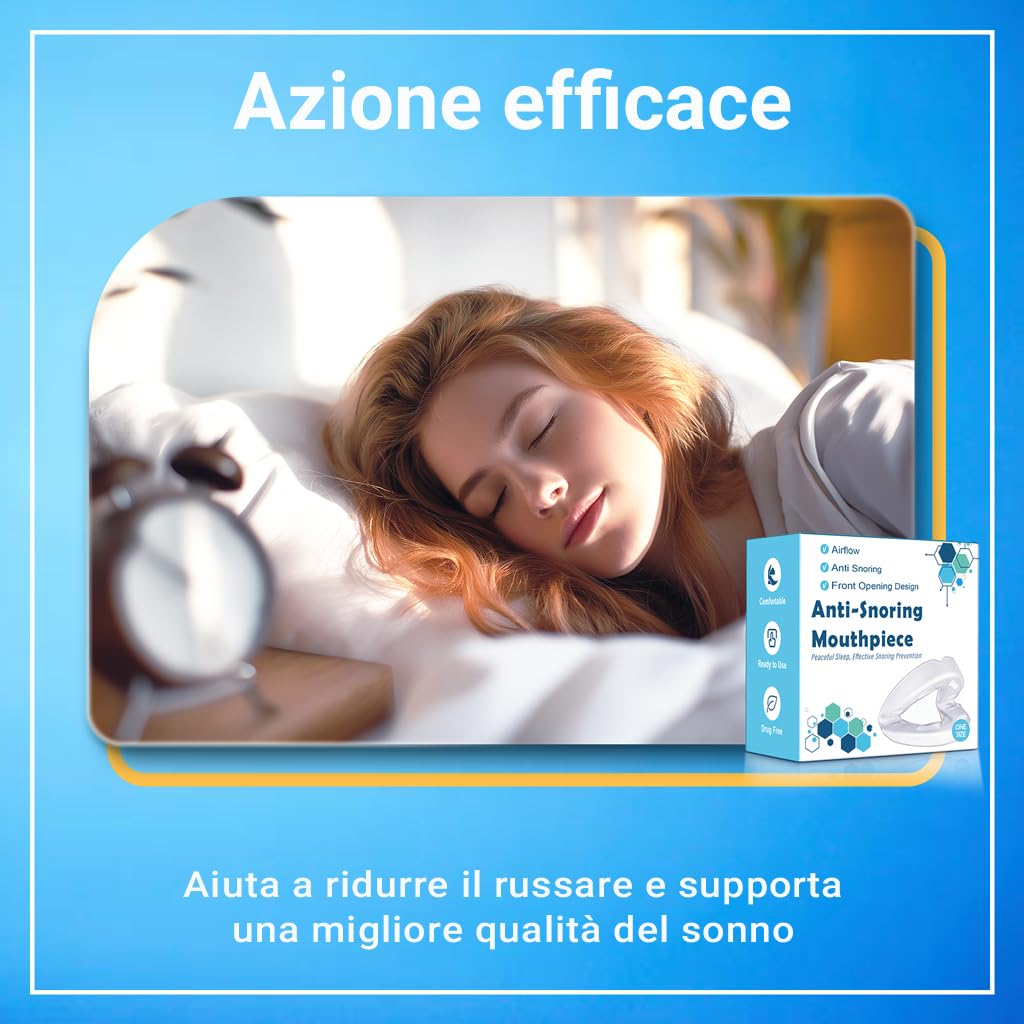 AIOUTGOGO Dispositivo Anti Russamento, Bite Antirussamento con Design Aperto 180°, Riutilizzabile, Pronto all'Uso, Leggero e Confortevole, Supporto per Ridurre il Russare, per Uomo e Donna (Blu Opaco)