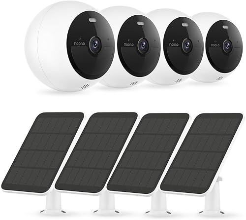Noorio B200 Quad Pack - Cámaras de seguridad inalámbricas con panel solar, sistema de seguridad para el hogar de 1080p, funciona con batería sin