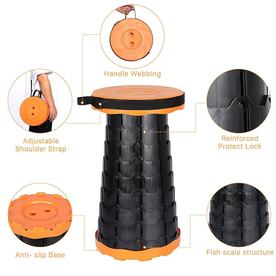 Portable Chairs For Adults Collapsible Stool With Cushion ALEVMOOM S More Sturdy And Lightweight Collapsible Telescoping Stool Portable Stool Telescopic Stool For Hiking BBQ, Sand Camping Stool Folding Stool Portable