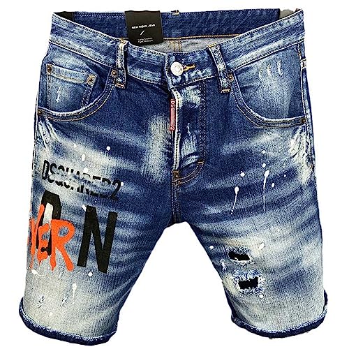 Pantalon en denim homme court bleu à trous taille 34