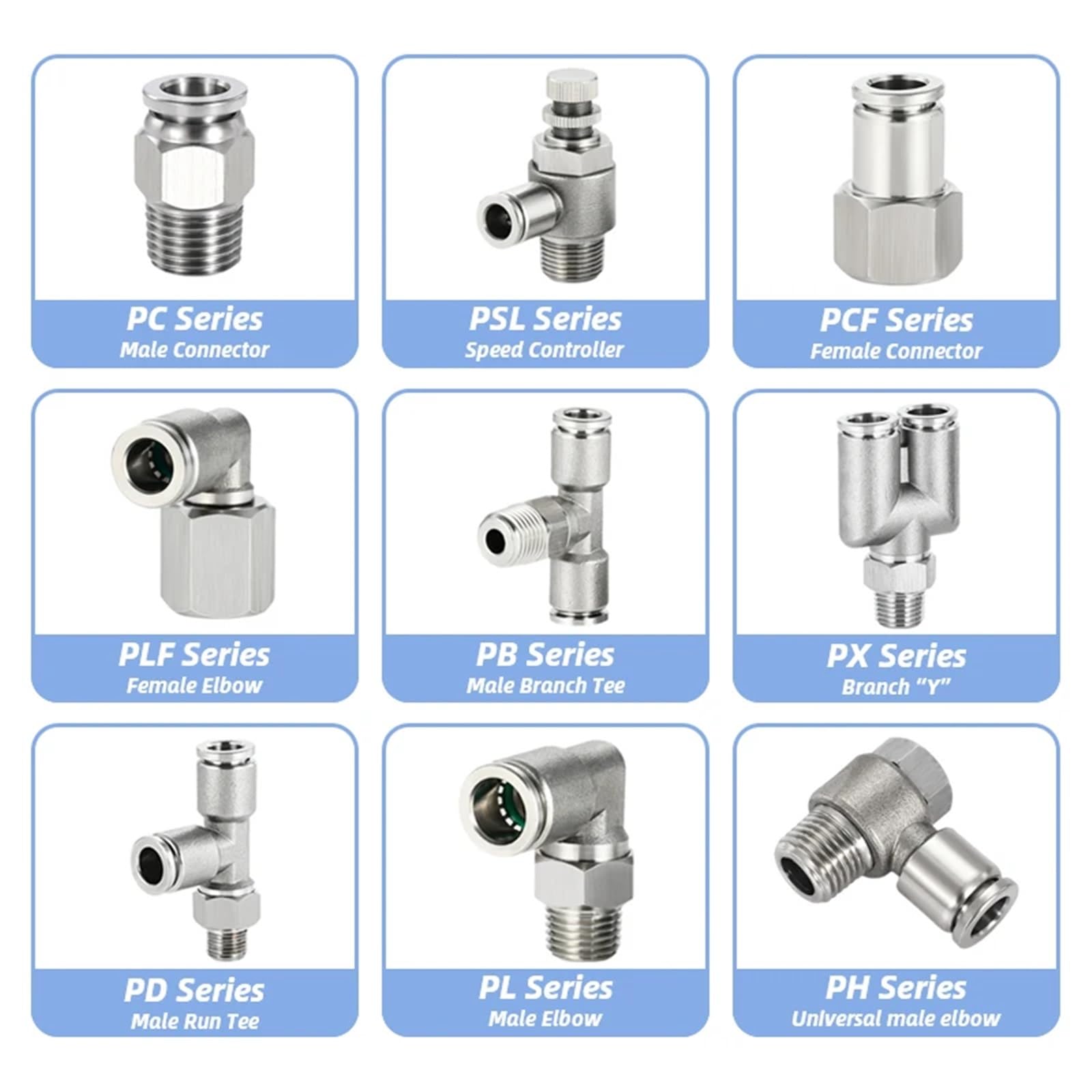 Conector de tubo neumático PH de montaje de manguera de aire de acero inoxidable 304 1/8 1/4 3/8 1/2 M5 de liberación rápida 1 Uds(6-04)