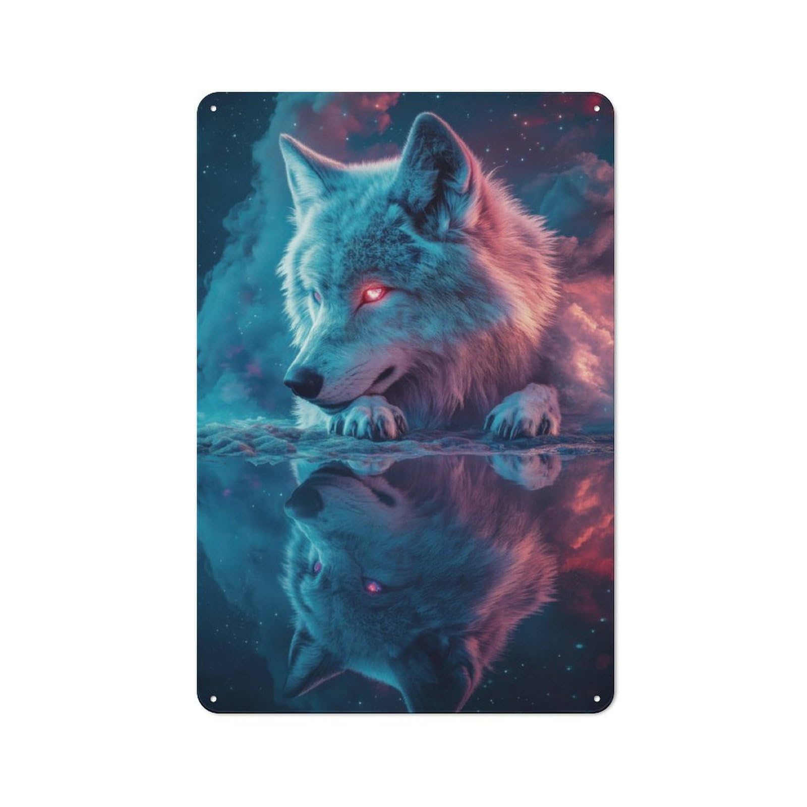 Junmoney Wolf Reflection Retro Metal Wall Sign 30X20cm For Man Cave Or Games Room, For Man Cave Decor Fans Refreshing A Room In Autumn