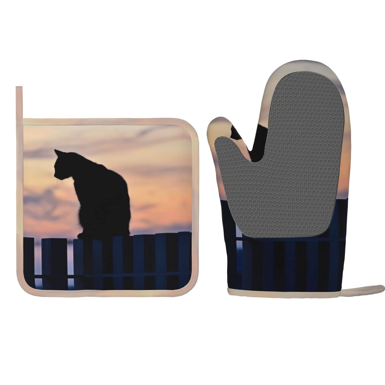 Custom Silicone Oven Mitts (Left Hand) and Pot Holders Set with Pictures Text, Personalized Photo Oven Gloves Hot Pads for Cooking Baking BBQ Decorative Kitchen Gift