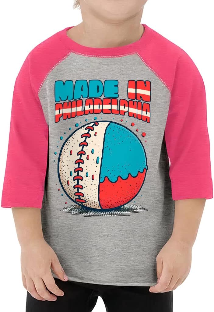 Made in Philadelphia Toddler Baseball T-Shirt - Patriotic Design 3/4 Sleeve T-Shirt - Cool Kids' Baseball Tee