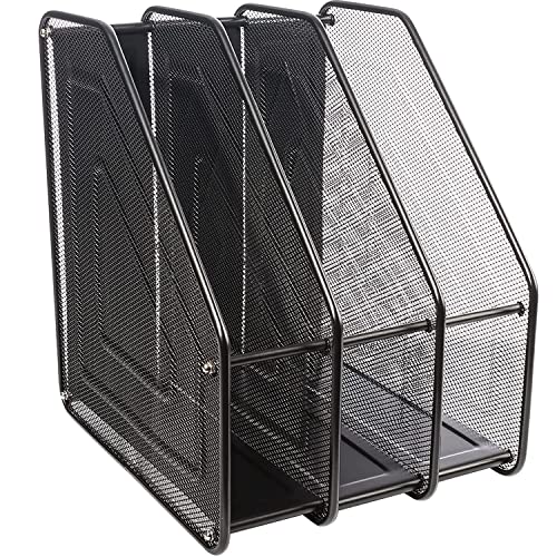 CABLEPELADO Organizador de Documentos, Revistero metálico de oficina, Soporte para revistas y archivos escritorio, 28,5 cm de largo, 31,5 cm de alto y 23,5 cm de ancho, 3 Compartimentos, Metalico