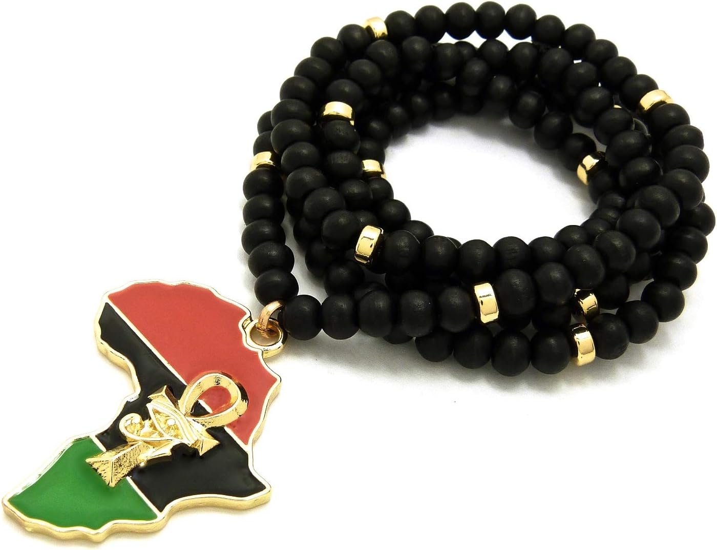GWOOD Africa with Eye on Ankh Metal African Pendant Necklace on 32 Inch Black Wood Bead Chain