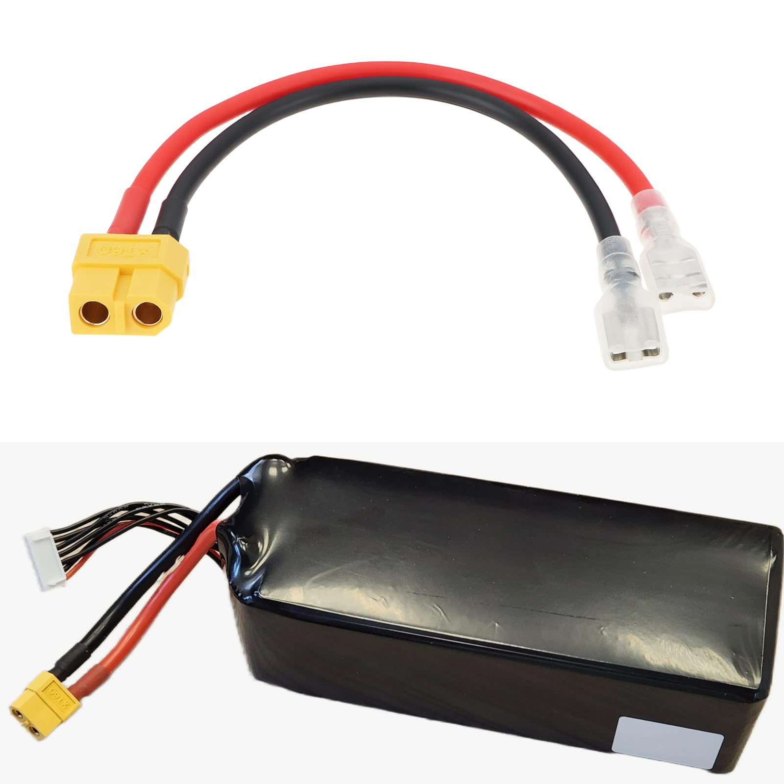 2 x XT60 auf 6,3 mm Terminal-Batterieanschlusskabel, Flachstecker, 14 AWG, kompatibel mit Waverunner, kompatibel mit ATOM