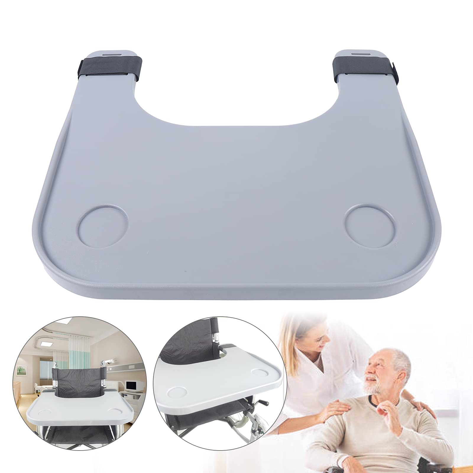 Bandeja para silla de ruedas con soporte para bebidas, duradera, con 2 soportes para tazas, silla de ruedas, soporte para vasos de mesa con discapacidades