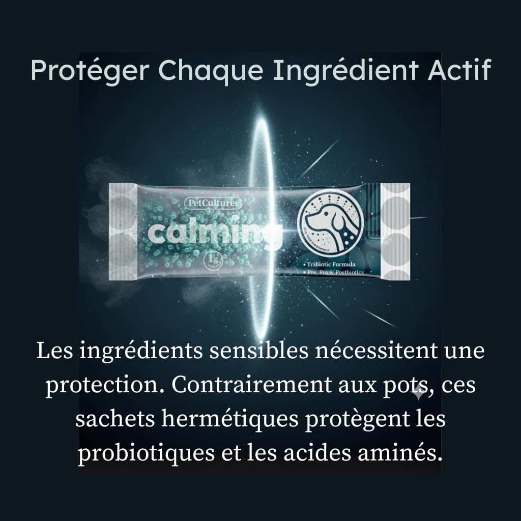 PetCultures Supplément Calmant Tribiotique – L-Tryptophane & L-Théanine, Probiotiques, Prébiotiques et Postbiotiques (30)