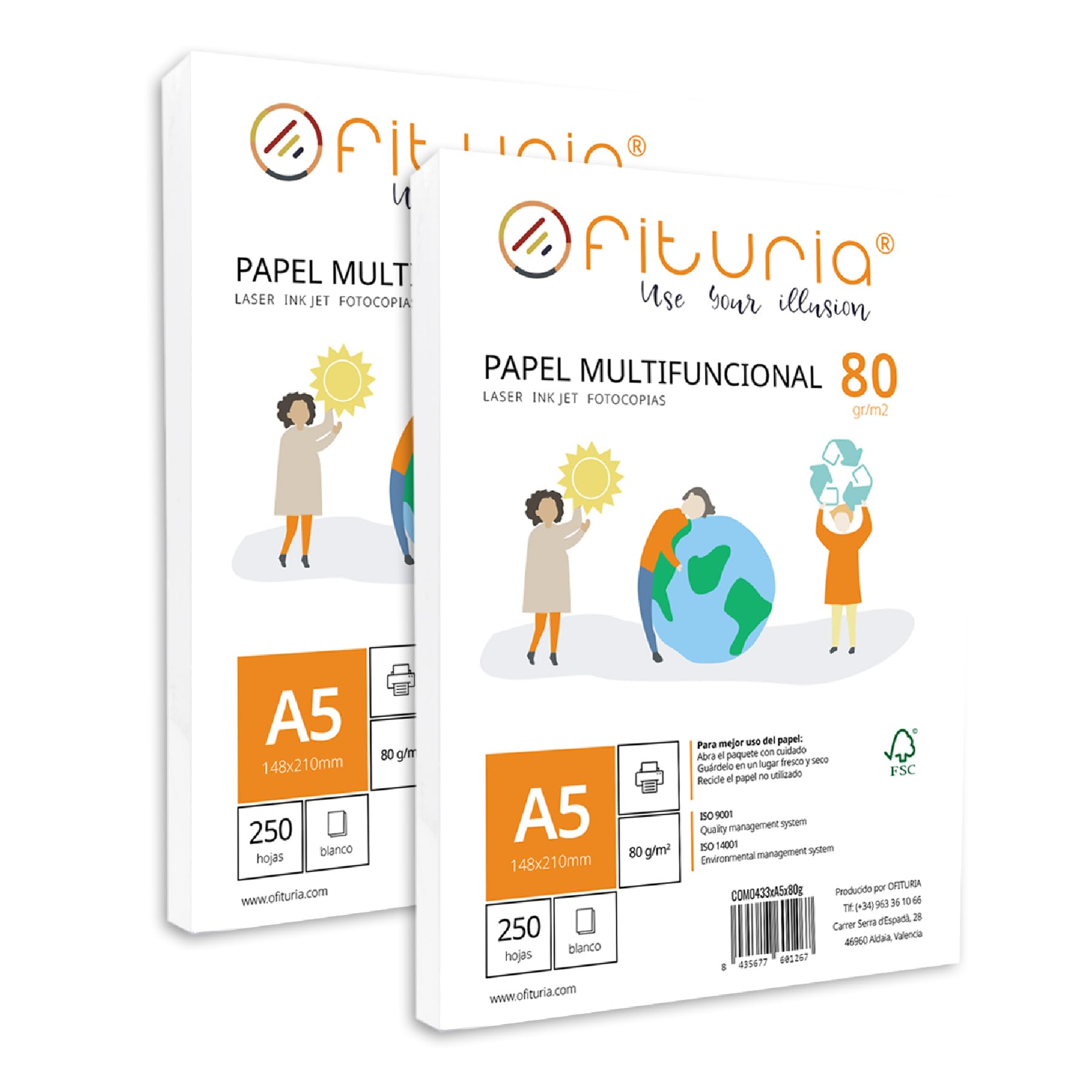 Pack of 80g A5 Sheets, 500 Sheets, White Multifunction Paper for School and Laboratory, Ideal for Laser Printers, Inkjet Printers or Copiers - Ofituria