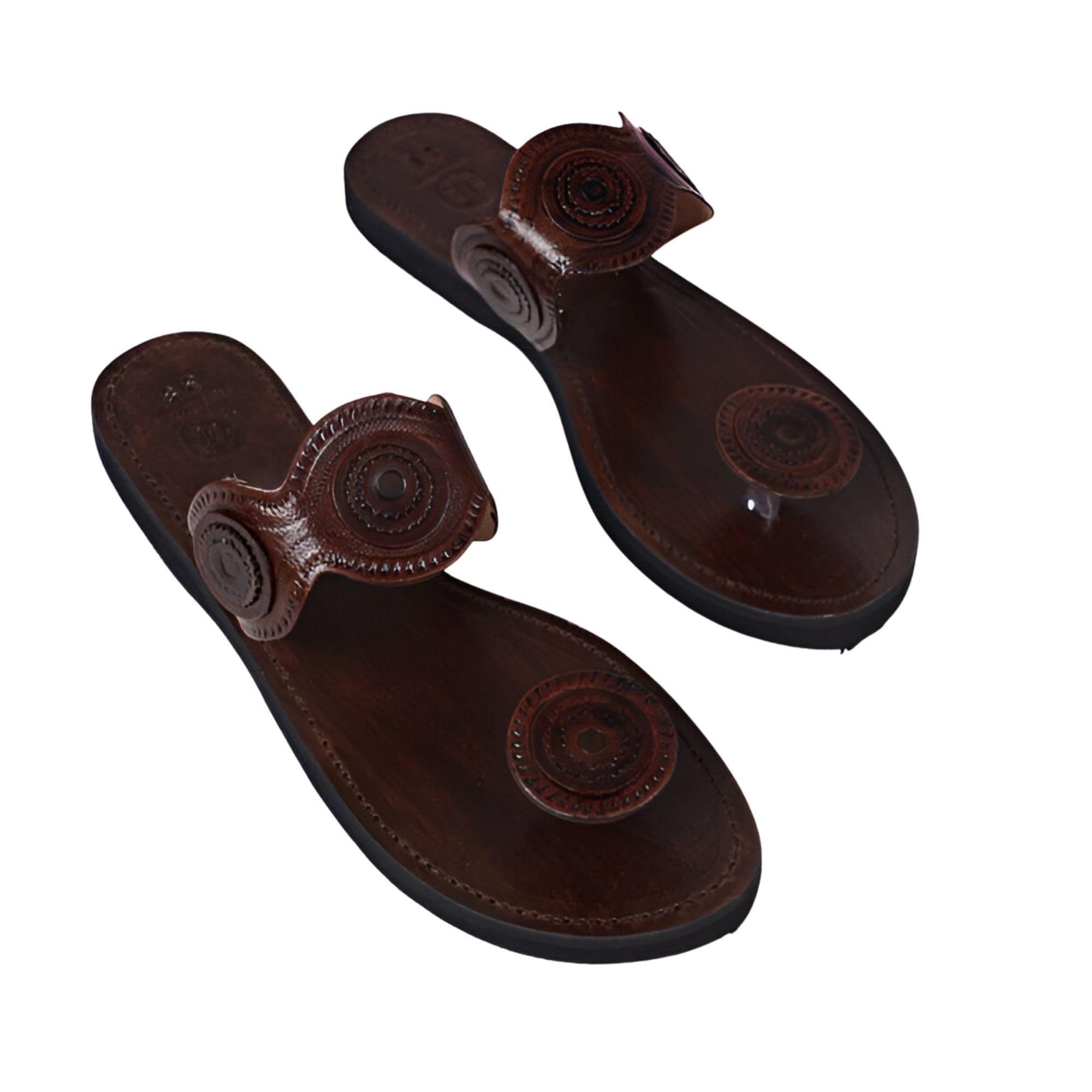 Women Brown Leather Handmade Kolha 41 | Flat | Slip On Open Toe Closure |-image-34