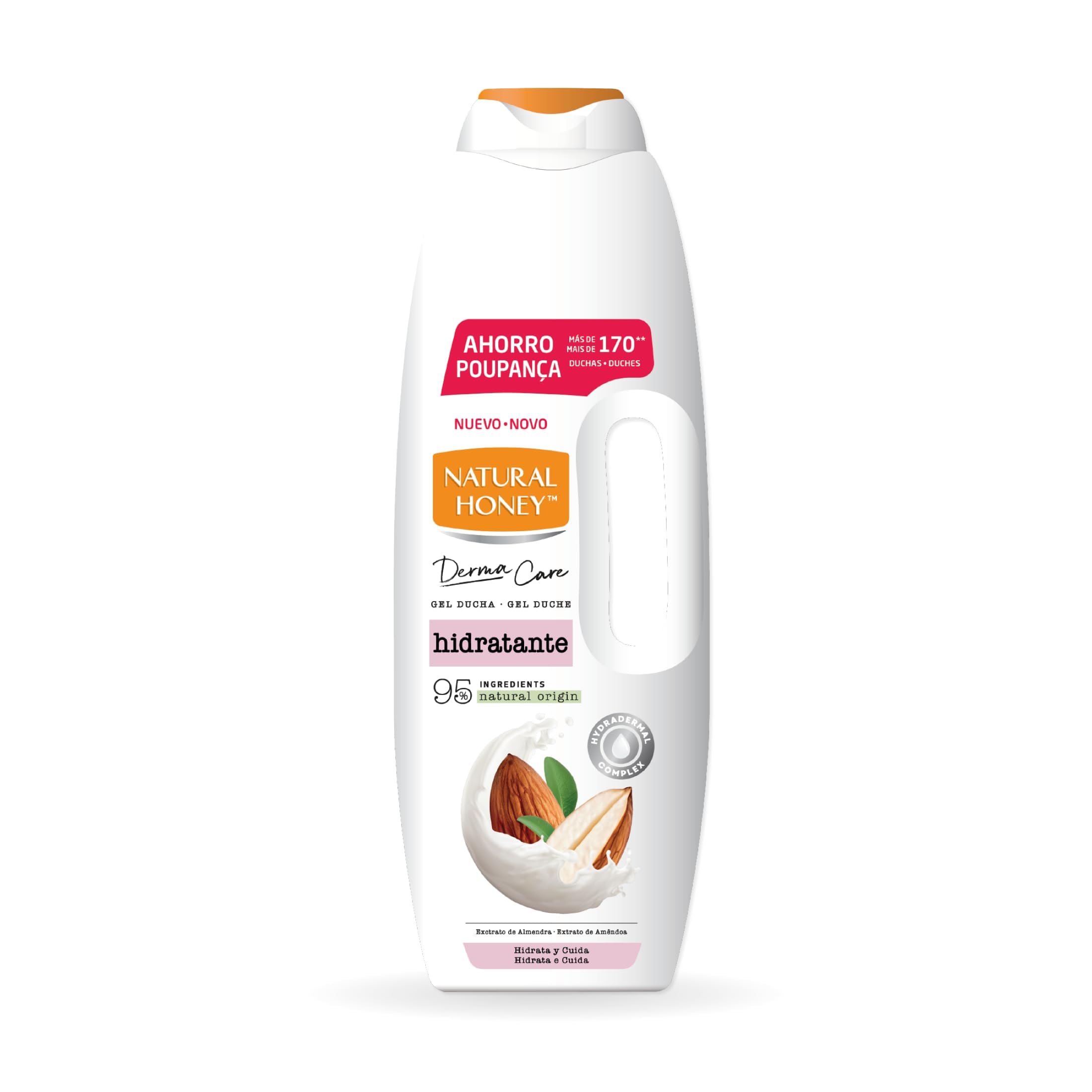 Natural Honey, Gel de Ducha Hidratante con Extracto de Almendras y Hydradermal Complex, Hidratación Intensa y Duradera para una Piel Suave, Fresca y Protegida, Línea Derma Care, 1350 ml