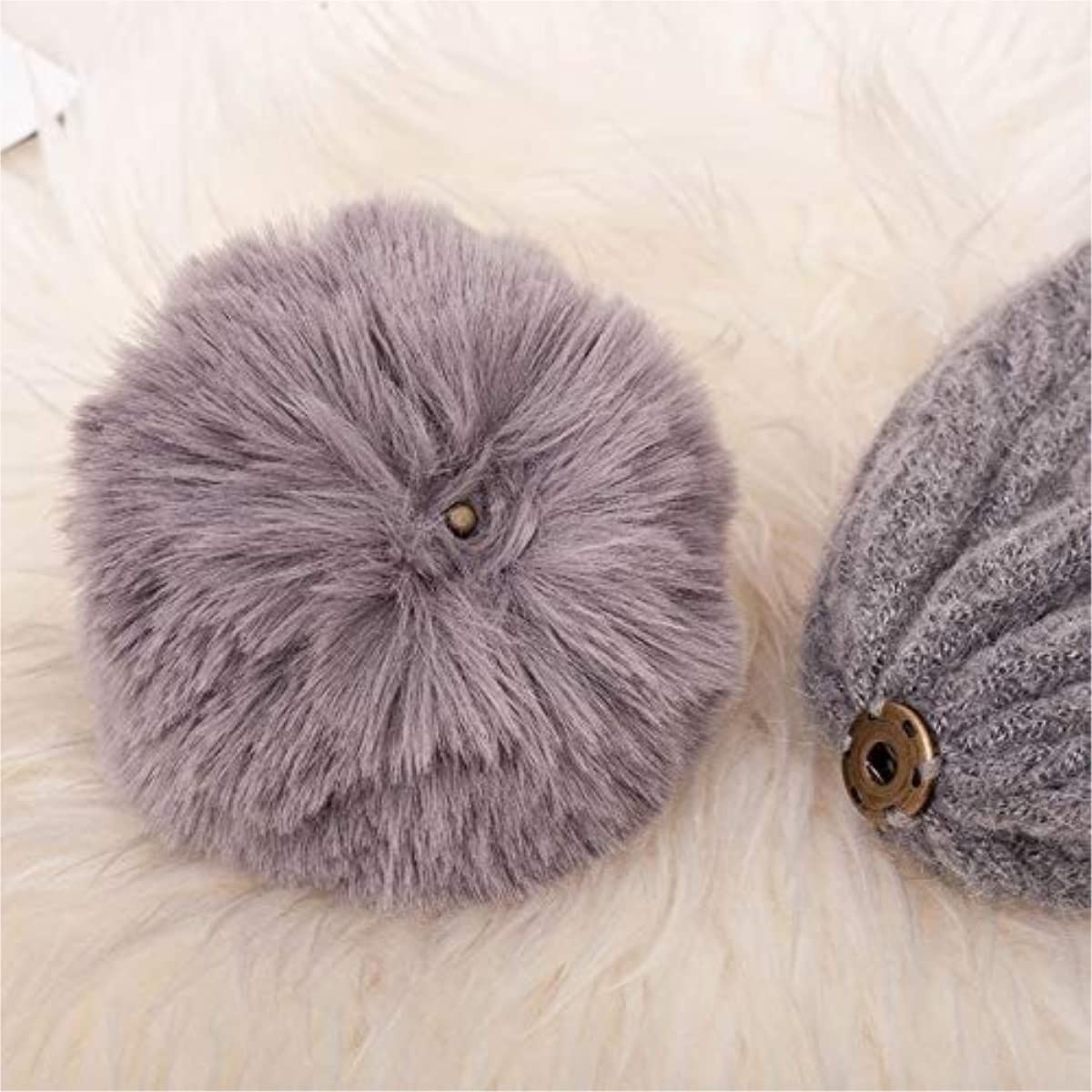 Gorro de Lana de Invierno Suave, Holgado, cálido, con puños para Mujer, Gorros de Punto con pompón Falso (Talla única)