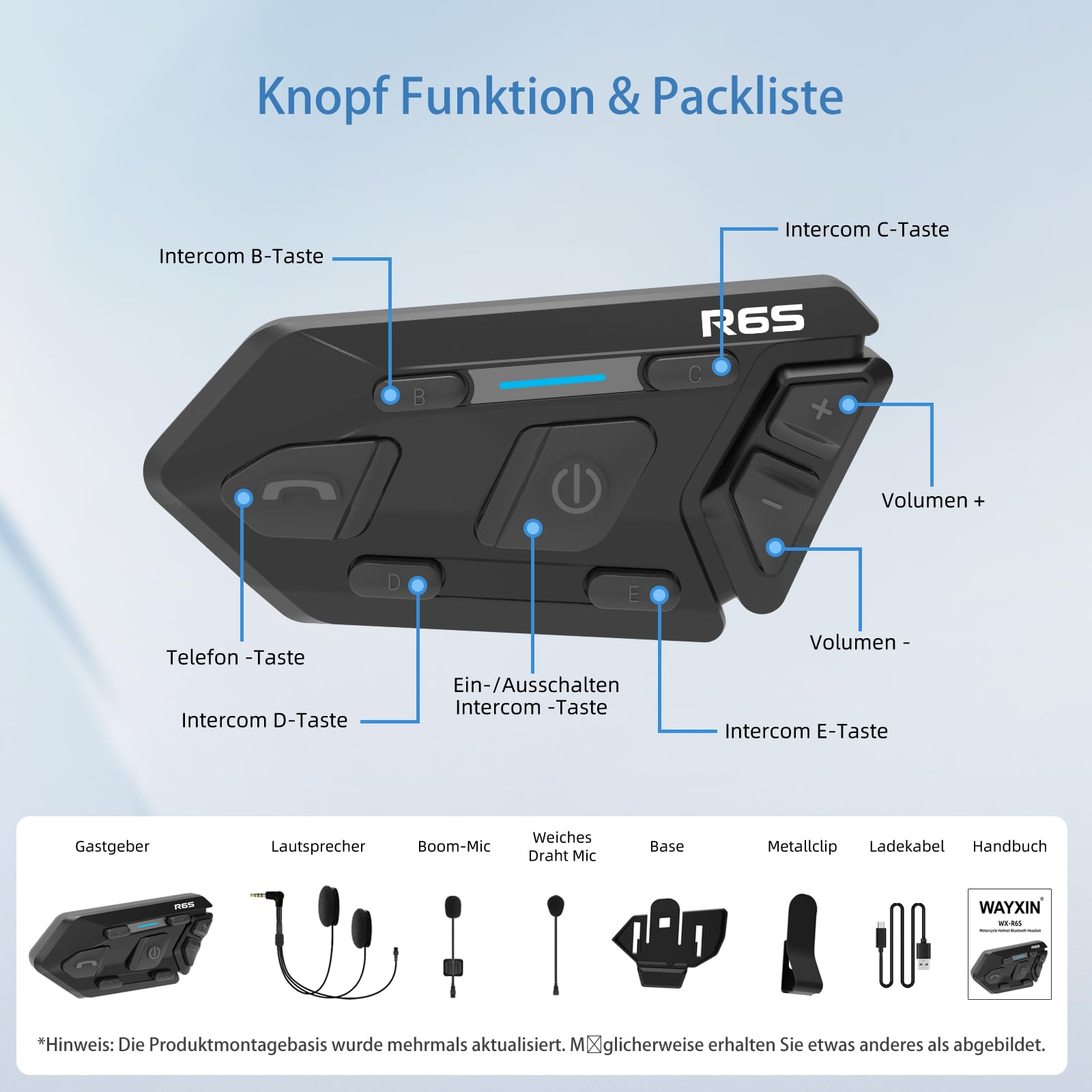 R6S interfono moto Fino a 6 Piloti, Comunicazione Bluetooth con Controllo Vocale per Interfono 2 Persone, bluetooth casco moto Cancellazione del Rumore DSP&CVC/HiFi/Impermeabile/Universale (1pc)