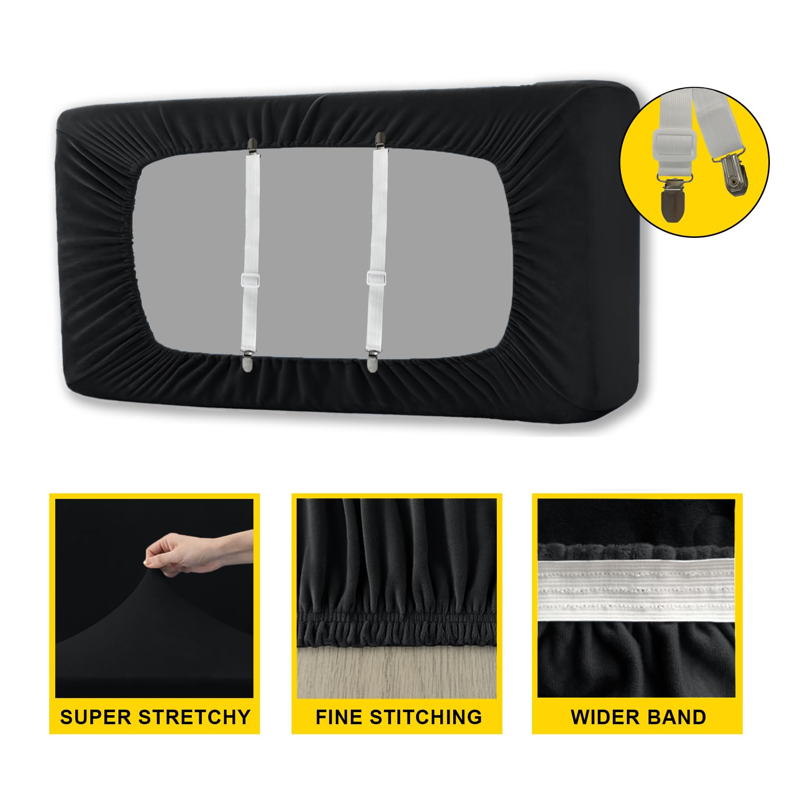 SYLC Caravan Stoelhoes Stretch Fluweel, Bank Kussenhoezen Met 2 Riemen Anti-slip, Sofa Kussenhoes Voor RV Auto Camper Motorhome (Navy Blue,Rectangle S