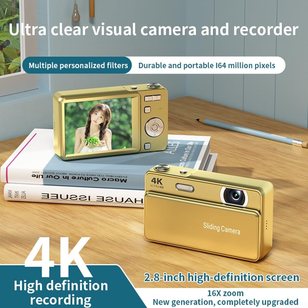 Appareil photo numérique en métal 64 MP 4 K (argent + 32 Go)