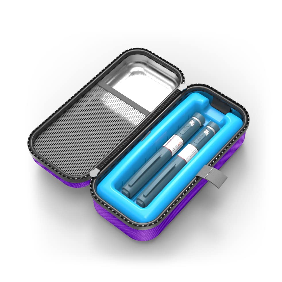 Image of SHBC Insulin Pen Carrying Case Portable Medical Cooler Bag for Diabetes with Protective Ice Brick - Convenient to Changing Needles with Each Injection, Purple, Small, Travel