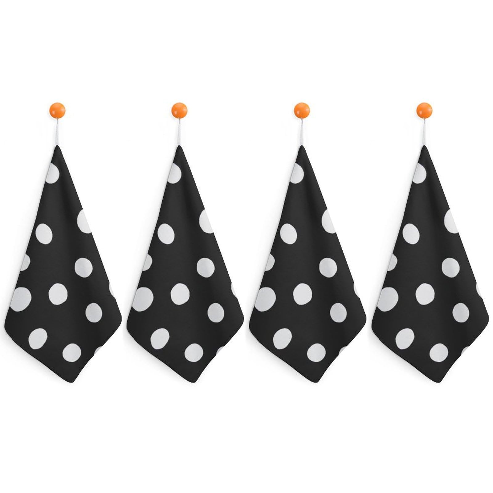 LWORZIIB 4 Piece Hanging Hand Towels, Black And White Polka Dot Small Dry Hand Towel for Kitchen Bathroom