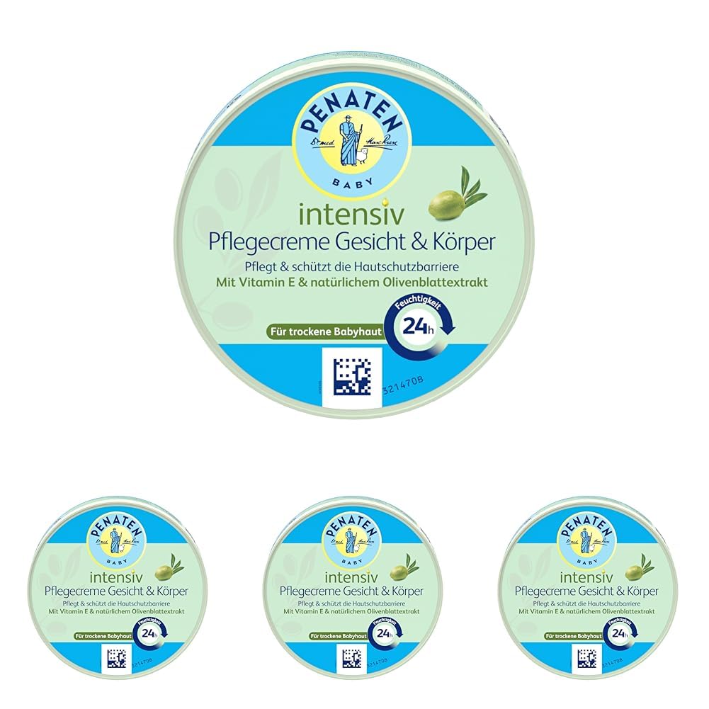 Penaten Intensiv Pflegecreme Gesicht & Körper Baby Gesichtscreme & Körpercreme mit Vitamin E für sensitive & trockene Babyhaut, 100ml (Packung mit 4)