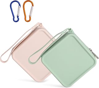 2pcs Small Dog Treat Bag, Silicone Dog Candy Bag with Zipper Design Portable Training Bag for Dog Treats Pocket Size for Walking Dogs and Cats (Green, Beige)