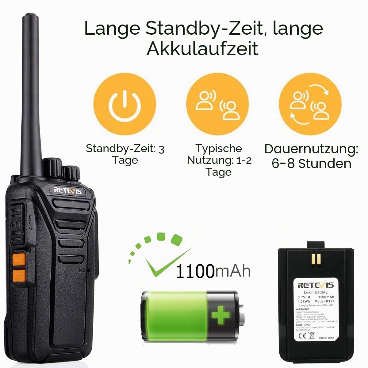 Retevis RT27 Funkgerät, PMR Funkgeräte Set, 16 Kanäle CTCSS/DCS VOX, Walkie Talkie Lizenzfrei für Baustelle, Sicherheitsdienst (5 STK., Schwarz)