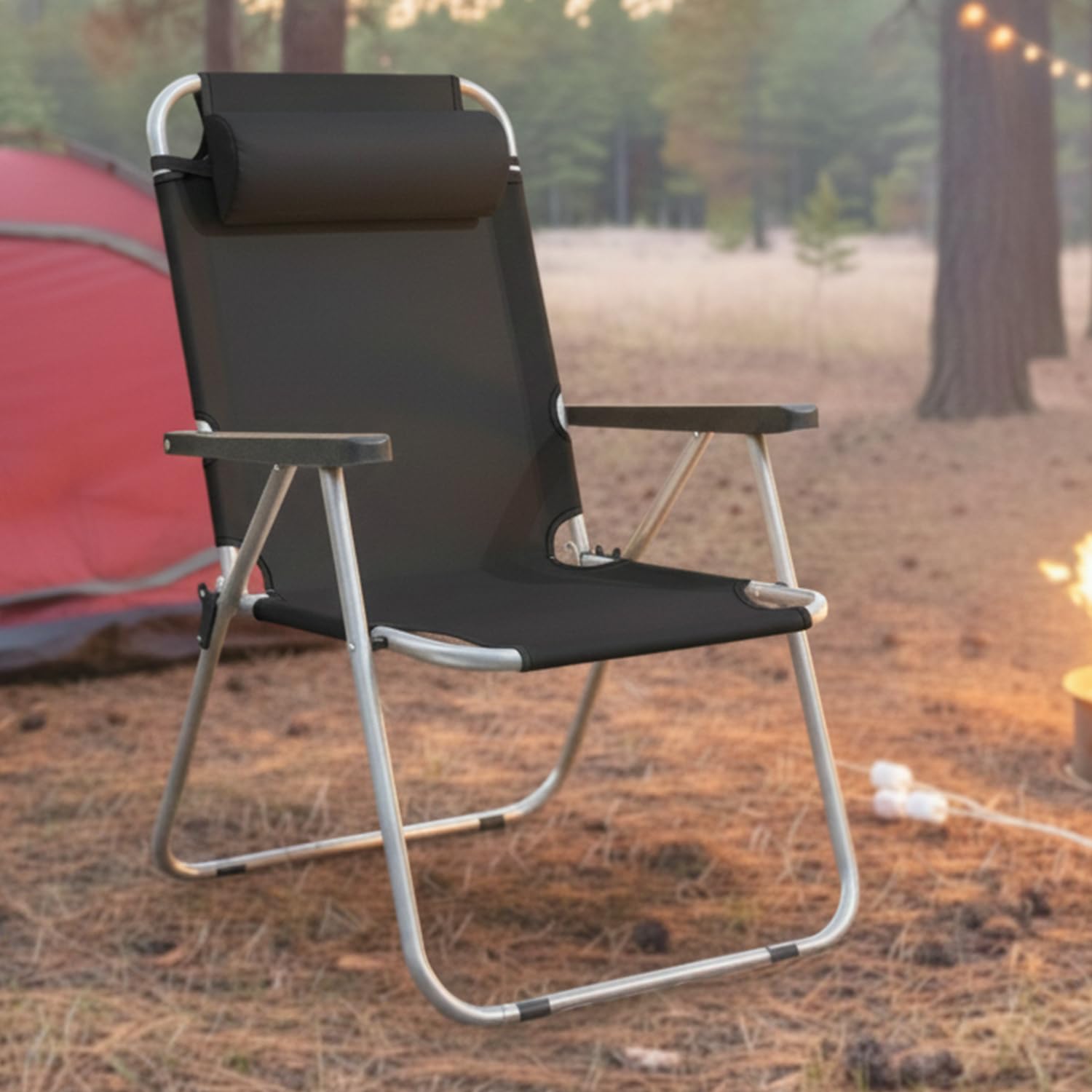 HACER Camping Chair with Adjustable Pillow and Arm Rest Portable & Lightweight Foldable Garden Fishing Chairs for Travelling Outdoor Beach Hiking (Large,Black)-image-38