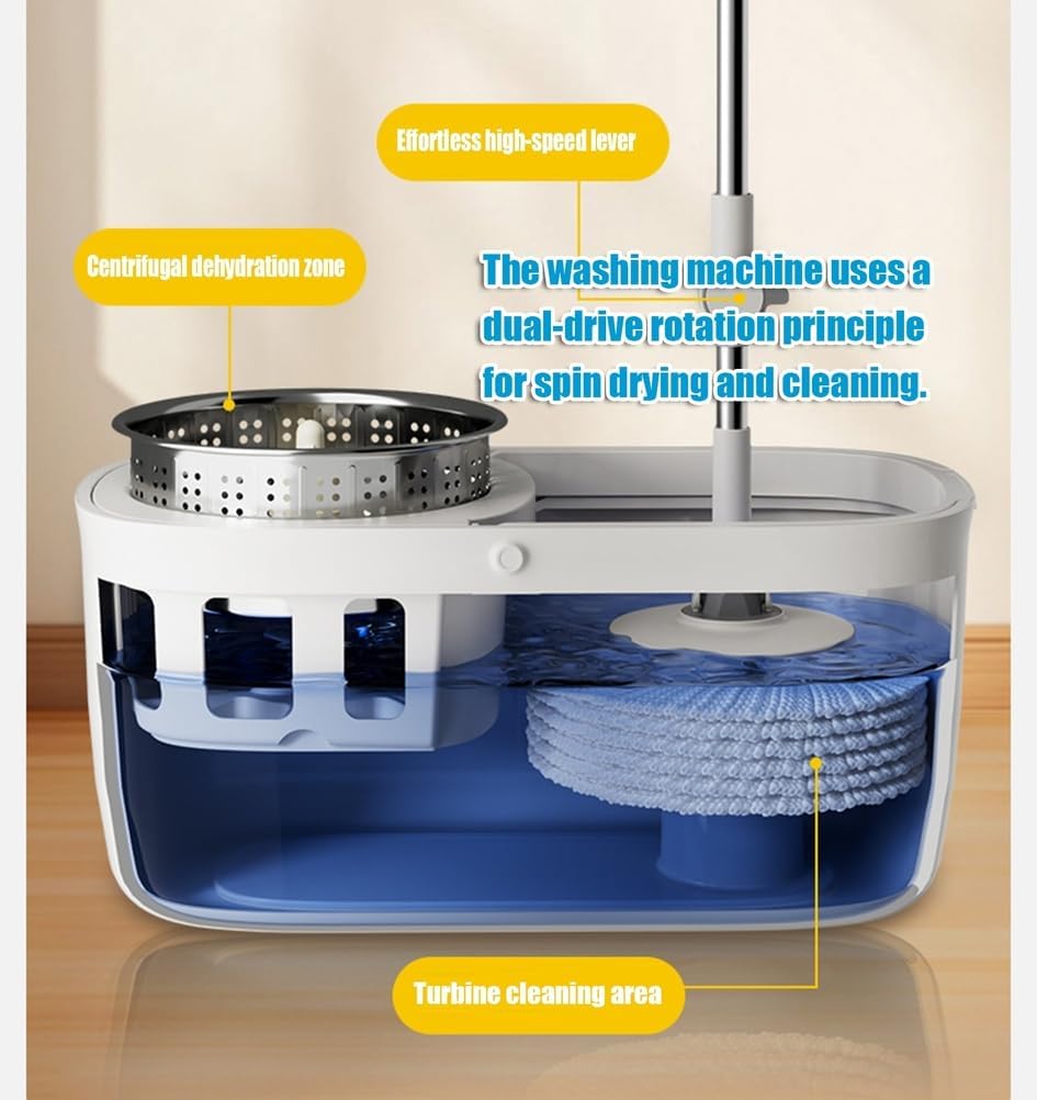 Dual Drive Rotating Mop Bucket Set, Stainless Steel Wet and Dry Mop for Household Cleaning, Retractable Design, No Hand-Washing Required Automatic Spin Drying