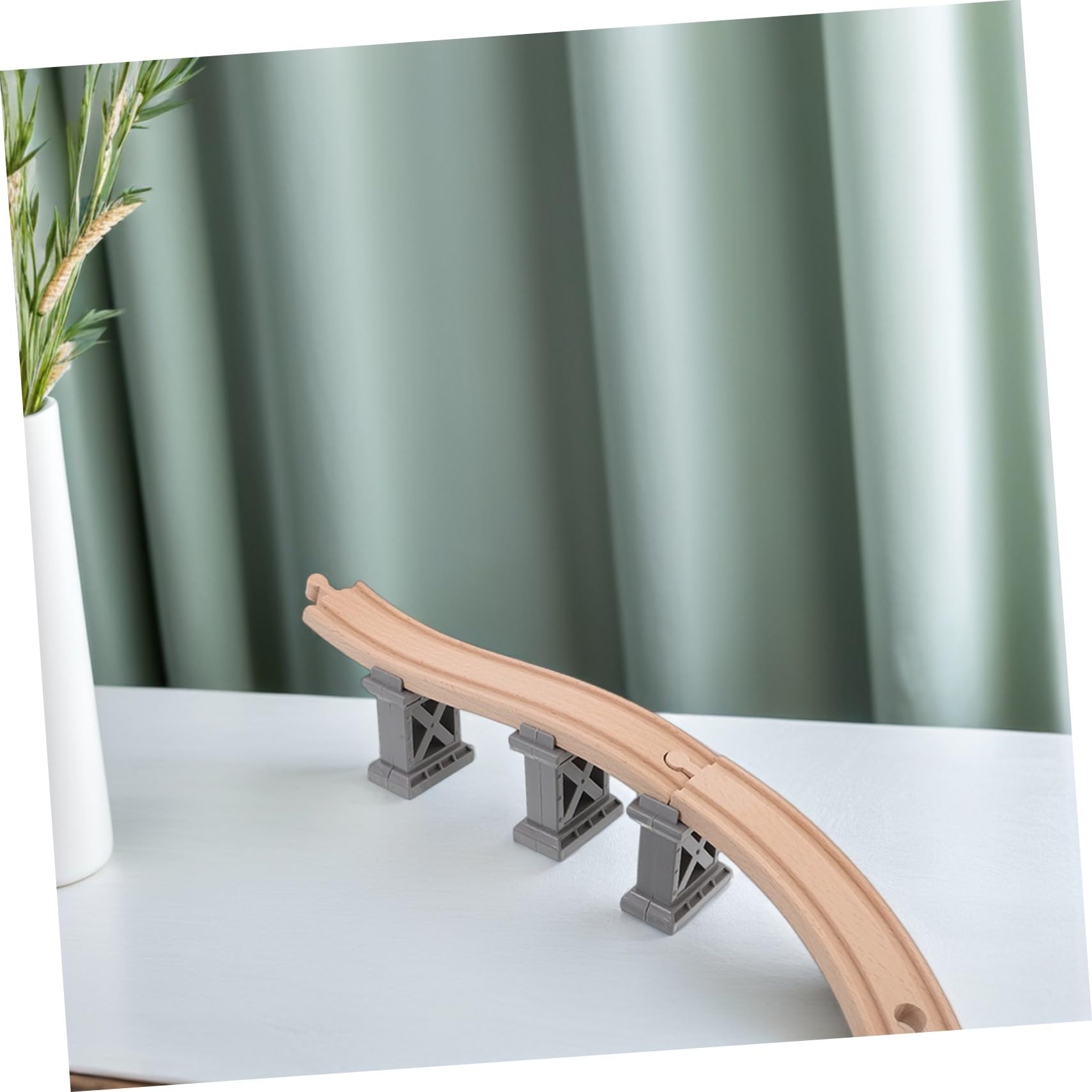 Set Accessori per Treno in Legno con Supporti Ponte in Plastica, Binari Stabili per Giochi per Ragazzo Ragazza e Costruzione Collaborativa del Percorso
