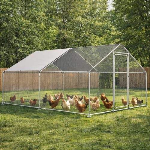 COMHOMA 13106.6FT Large Metal Chicken Coop Galvanized Steel Walk-in Chicken Run with Waterproof Roof & Lockable Door Outdoor Poultry Cage for Hens Ducks Rabbits