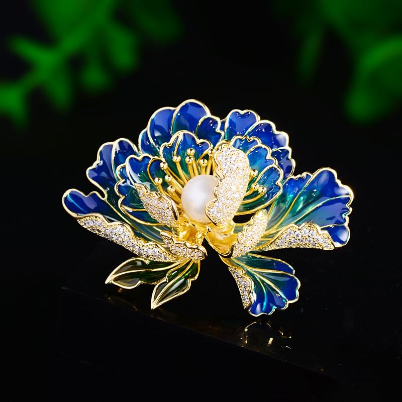 Image of Elegant Flower Brooch Pin for Women, Stylish Vinage Crystal Pearl Rhinestones Brooches Pins Dainty Lapel Pins for Dress Accessories Jewelry