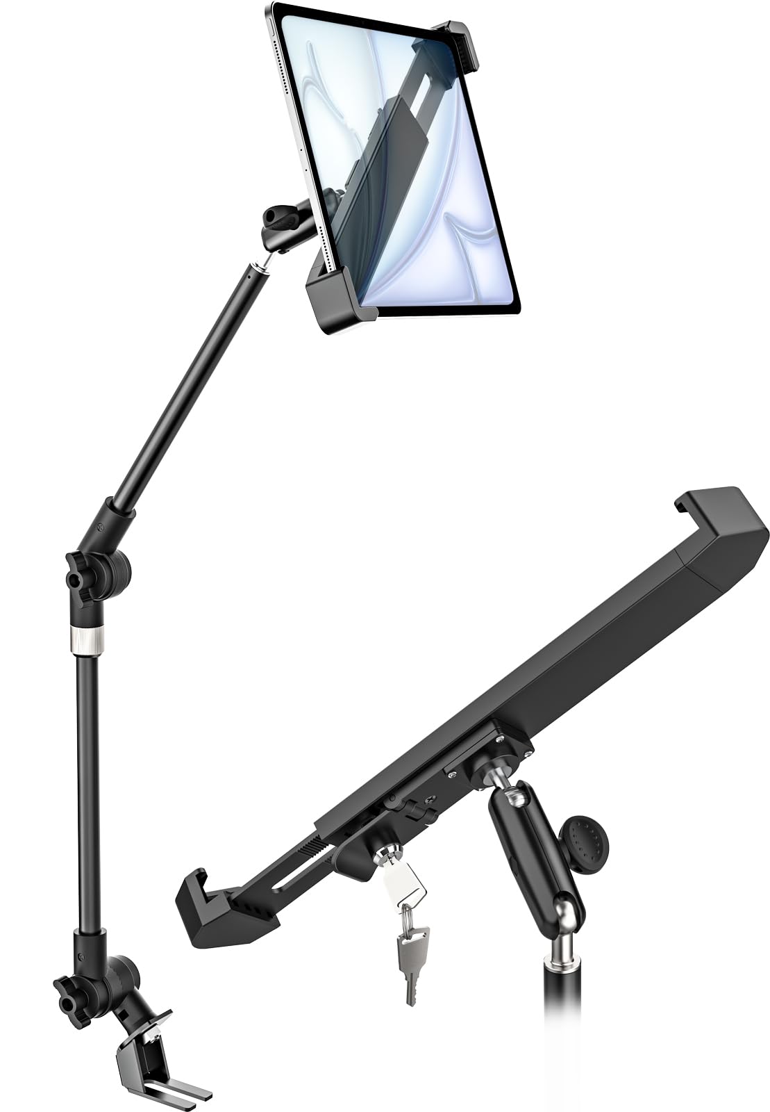 Zamykany uchwyt samochodowy na tablet, zabezpieczenie przed kradzieżą, uchwyt na tablet, metalowy uchwyt na tablet, uchwyt do samochodu, stojak podłogowy do iPada 11 Air Mini, Galaxy Tab, 7-11"