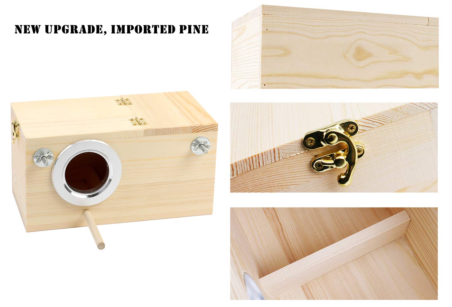 YJJKJ - Caja de nido de perrinito de madera de pino para pájaros, cacatúas, loros (M)