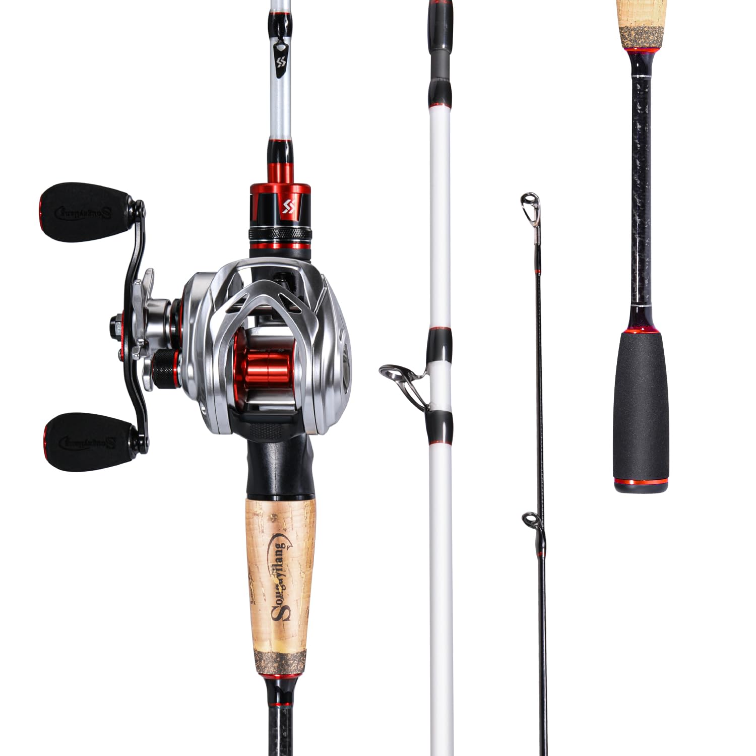 Sougayilang Baitcaster Combo, 2Pcs Fishing Rod and Reel Combo, Medium Heavy Fishing Pole with Baitcasting Reel Combo