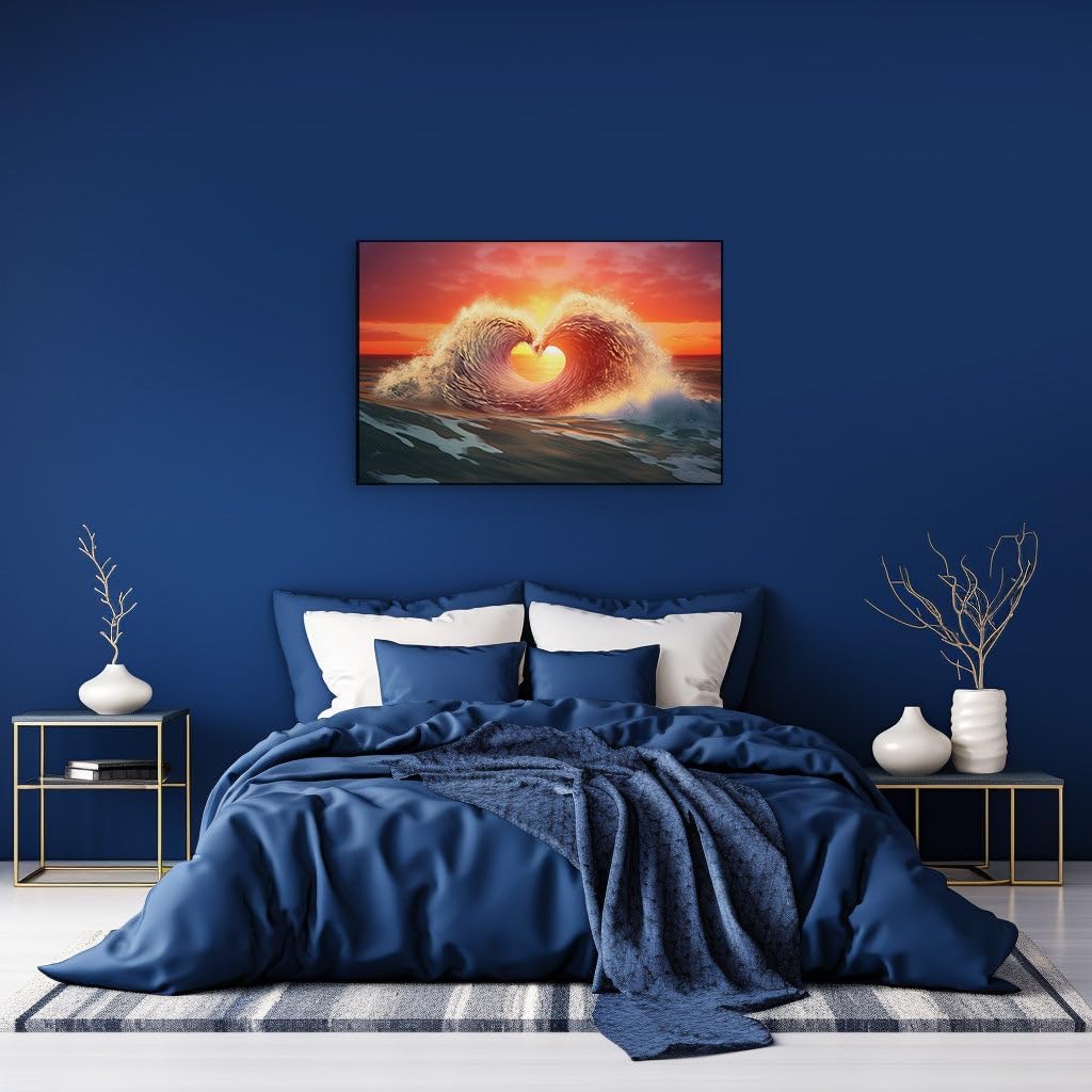 Canvas for Living room. Swept Away in Romance: When Ocean Waves Embrace the Heart of Sunset, 27 x 18 inch Canvas Wall Art - Tranquility - Modern Home Decor