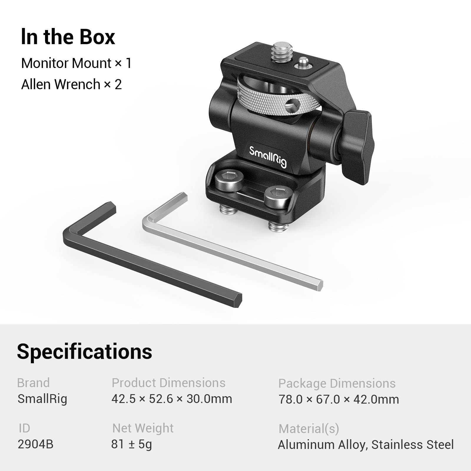 (Versione Aggiornata) SMALLRIG Supporto per Monitor con Due 1/4"- 20 Viti, un Perno Antitorsione Staffa, Girevole a 360° e Inclinazione Regolabile a 180° per Monitor da 5" e 7" - 2904B