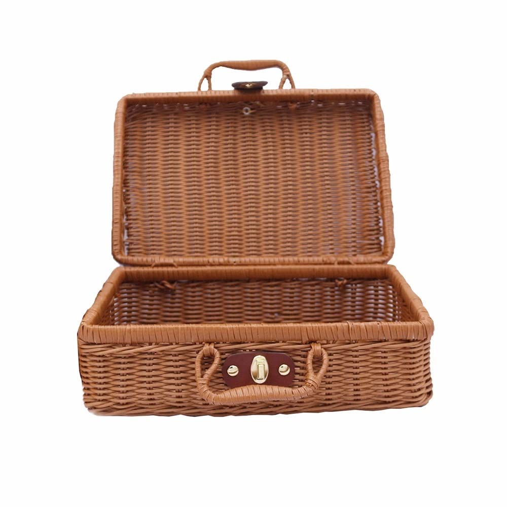 Basket Storage Box Kitchen bedroom Accessories Retro Rattan Picnic Wicker Suitcase with Hand Gift Woven Cosmetic Organization