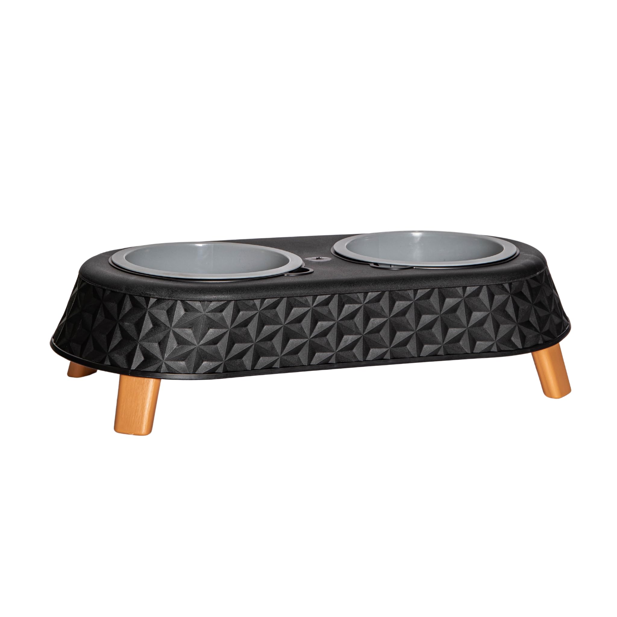 Samuel ALEXANDER 16cm x 9cm Black Plastic Raised Double Pet Bowl Feeding Station with Stand