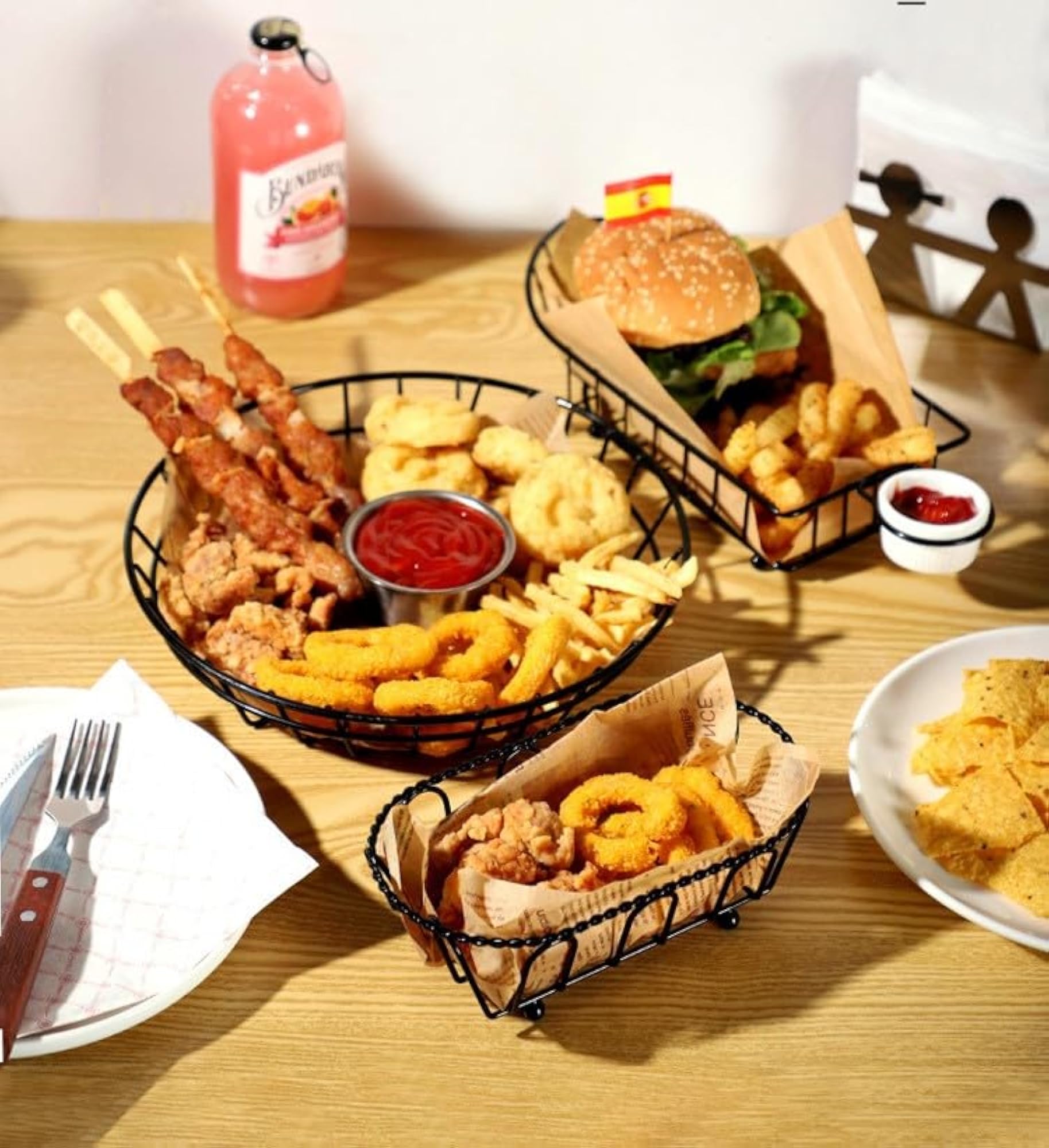 Set of 6 Black Round Bread Baskets for Serving