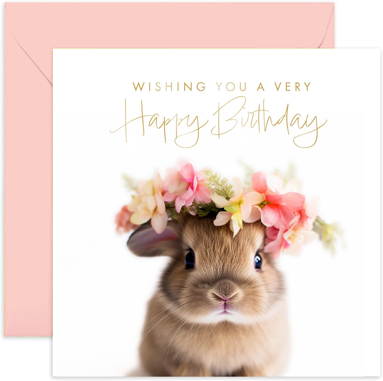Old English Co. Baby Rabbit Very Happy Birthday Card for Her - Cute Bunny Rabbit Floral Birthday Card for Women - Cute Birthday Cards for Sister, Mum, Daughter, Friend | Blank Inside with Envelope…