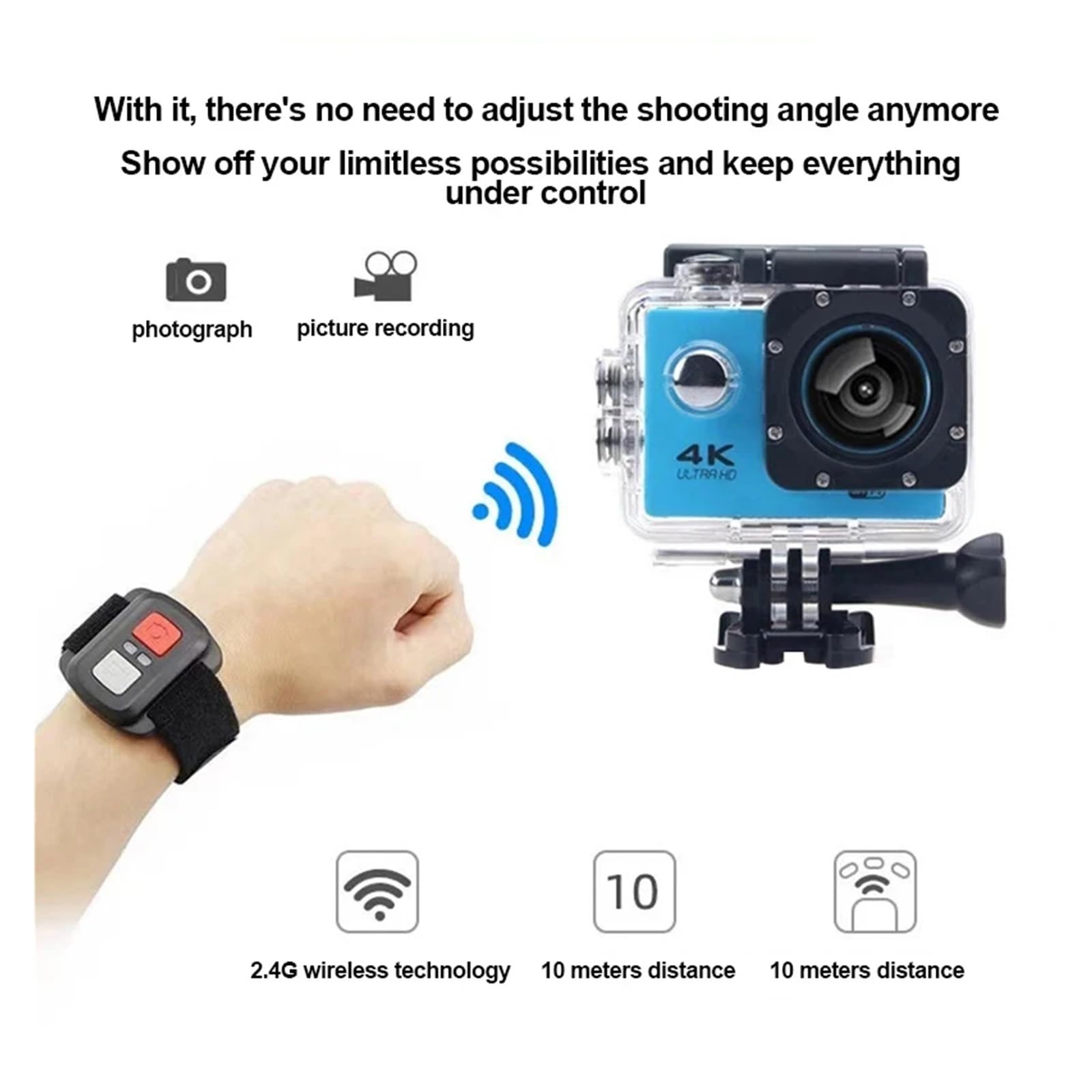 Ultra HD 4K Action Camera 720P/30FPS WiFi Telecamere subacquee Casco impermeabile Bicicletta Videocamere con registrazione Sport all'aria aperta Cam(Blue)