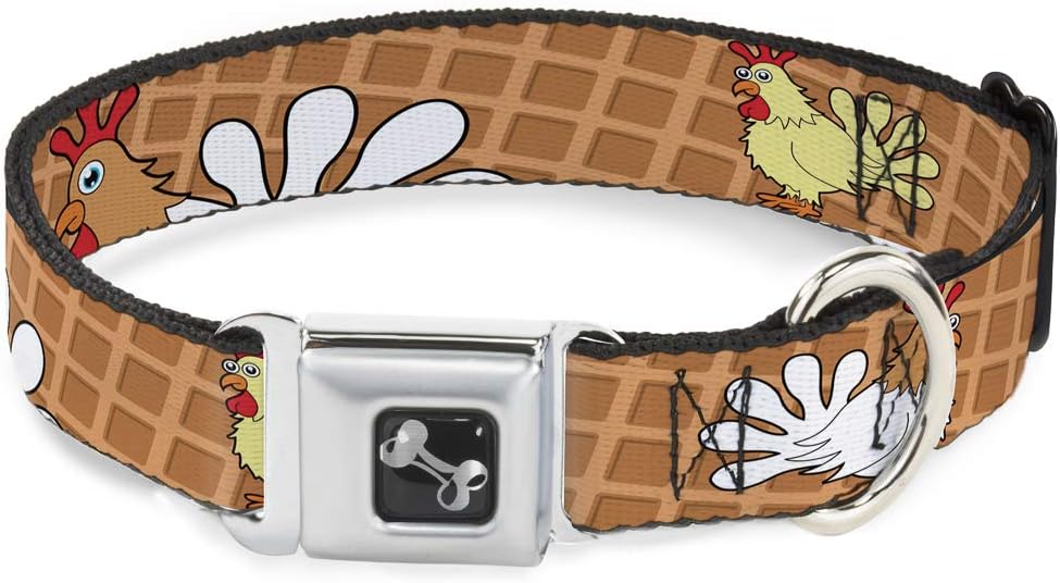 Buckle-Down Waffle/Chicken Poses Dog Collar Bone, 1" Wide - Fits 11-17" Neck - Medium