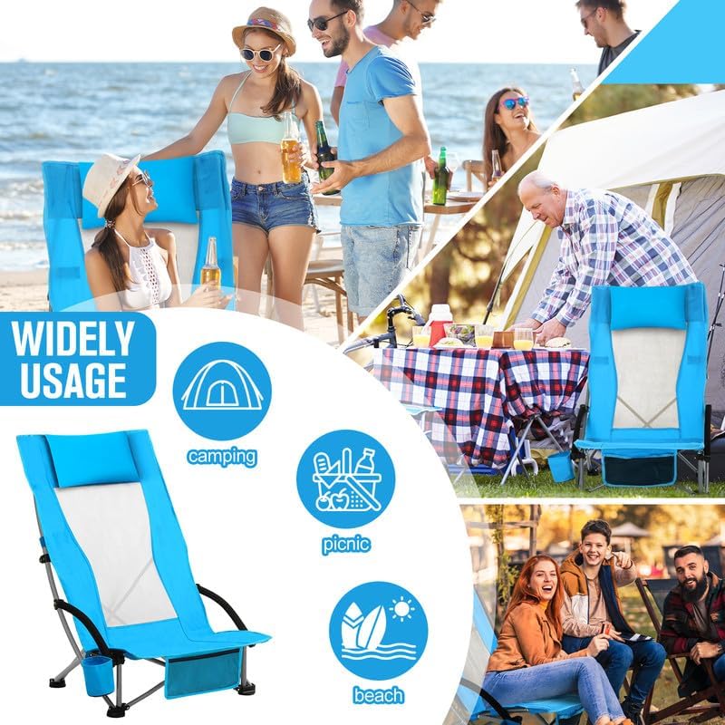 Miniatura 7 de Spiareal Paquete de 2 sillas de playa plegables para adultos, mochila portátil, silla de respaldo alto, 300 libras, resistente, ligera, respaldo