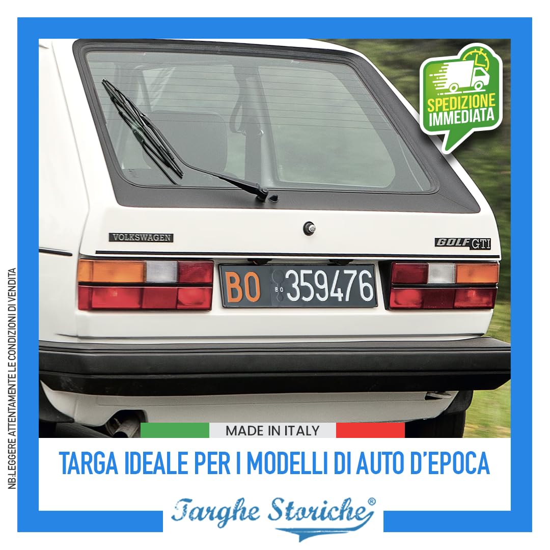 Targhe Storiche srl Targa Personalizzata - Modello Posteriore dal 1976 al 1984 – Targa d’Epoca in Plastica con Lettere e Numeri in Rilievo, Made in Italy [Affiancata Antichizzata]
